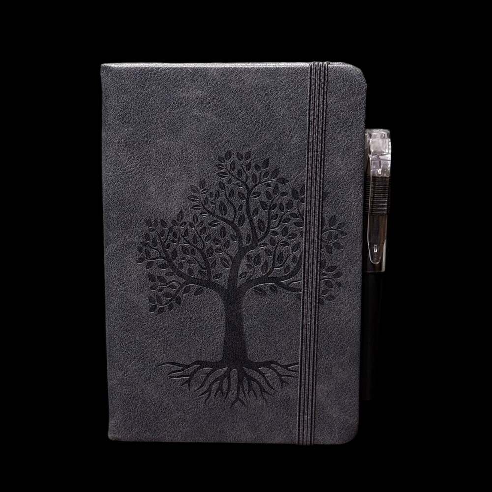 Charcoal Gray Tree of Life Embossed Small Hardcover Lined Journal with Pen